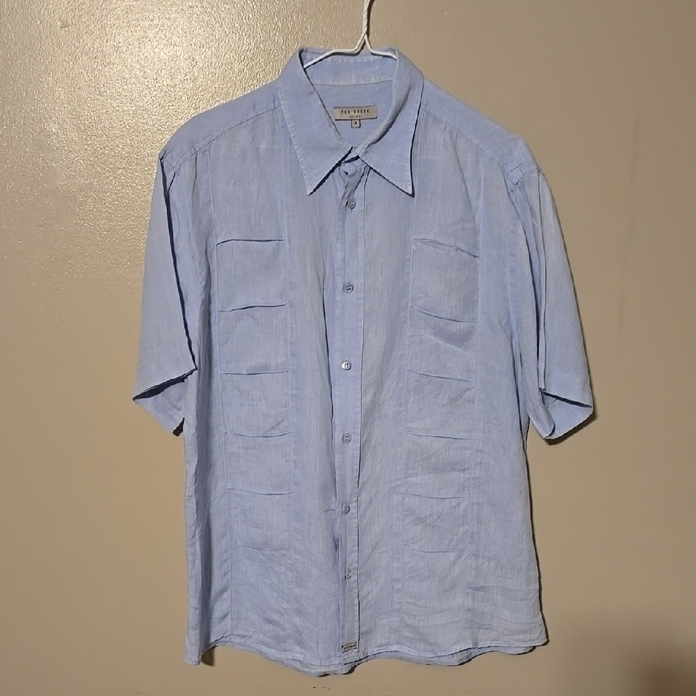 Ted Baker London Button Down Short Sleeve Shirt Blue Mens Size 4
